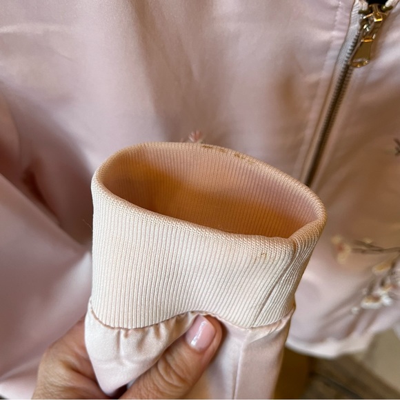 Pale Pink Embroidered Bomber Jacket Birds Flowers - Picture 8 of 8